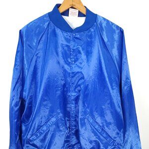 Vtg Cardinal Satin Jacket Men's XXL Lined Blue Snap Front Retro Distressed
